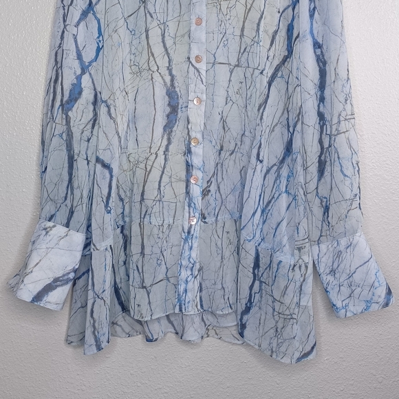 Finley Artsy Sheer Sz M Marble Artsy Button Down Front Long Sleeve Blouse - Picture 4 of 14